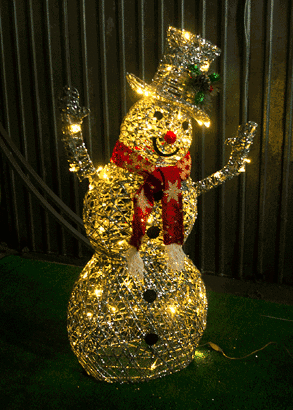 Новогодняя композиция "Снеговик с внутренней подсветкой". Теплое белое свечение. 100 см