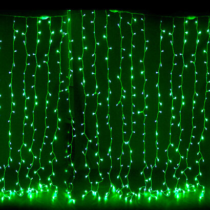 Светодиодный занавес "Дождь". Зеленое свечение. 2 м х 3 м